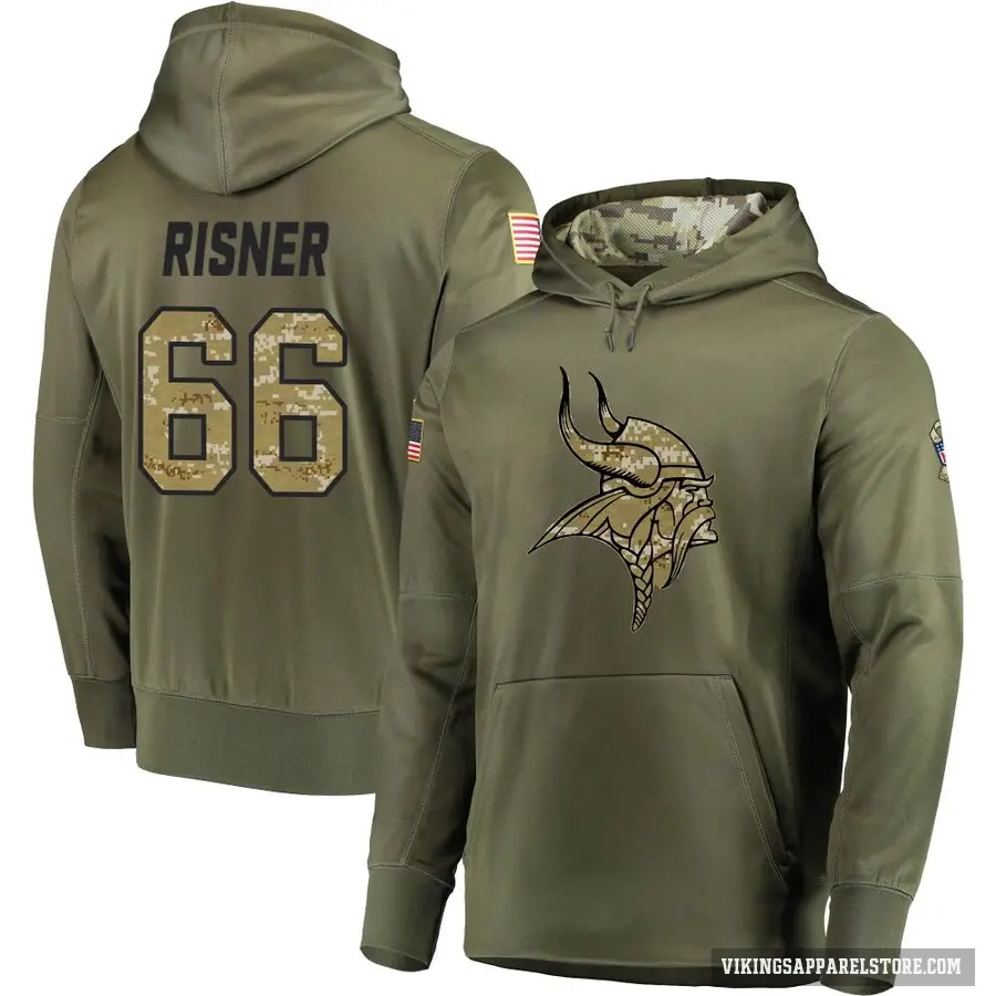 Men's ＃66 Dalton Risner Minnesota Vikings Olive Salute to Service Pullover Hoodie