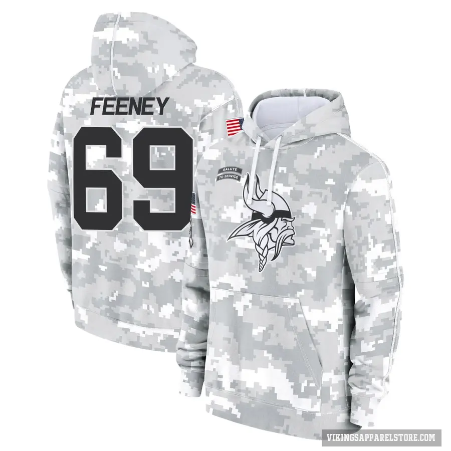 Men's ＃69 Dan Feeney Minnesota Vikings Arctic Camo 2024 Salute to Service Club Fleece Pullover Hoodie