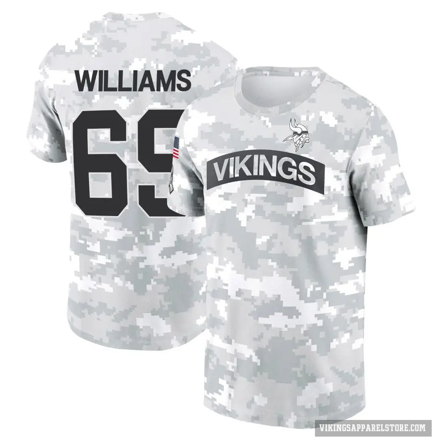 Men's ＃69 Elijah Williams Minnesota Vikings Camo Arctic 2024 Salute to Service Performance T-Shirt