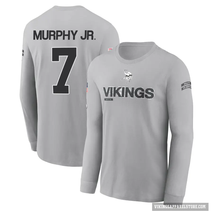 Men's ＃7 Byron Murphy Jr. Minnesota Vikings Gray 2024 Salute to Service Long Sleeve T-Shirt
