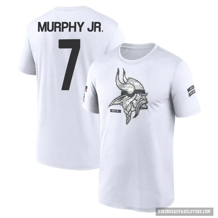 Men's ＃7 Byron Murphy Jr. Minnesota Vikings White 2024 Salute to Service Performance T-Shirt