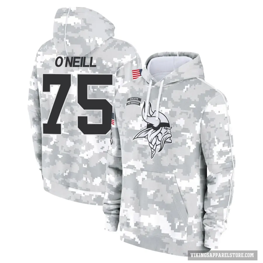 Men's ＃75 Brian O'Neill Minnesota Vikings Arctic Camo 2024 Salute to Service Club Fleece Pullover Hoodie