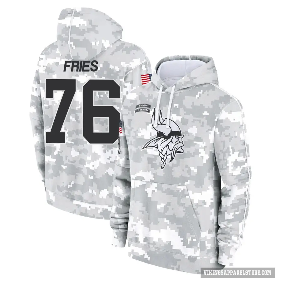Men's ＃76 Will Fries Minnesota Vikings Arctic Camo 2024 Salute to Service Club Fleece Pullover Hoodie