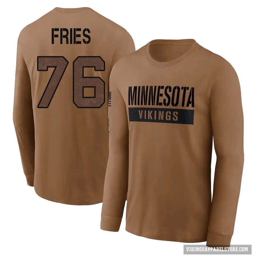 Men's ＃76 Will Fries Minnesota Vikings Brown 2023 Salute To Service Long Sleeve T-Shirt