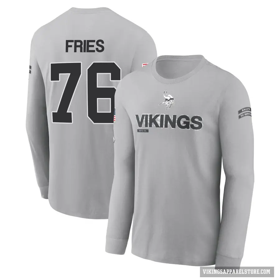 Men's ＃76 Will Fries Minnesota Vikings Gray 2024 Salute to Service Long Sleeve T-Shirt