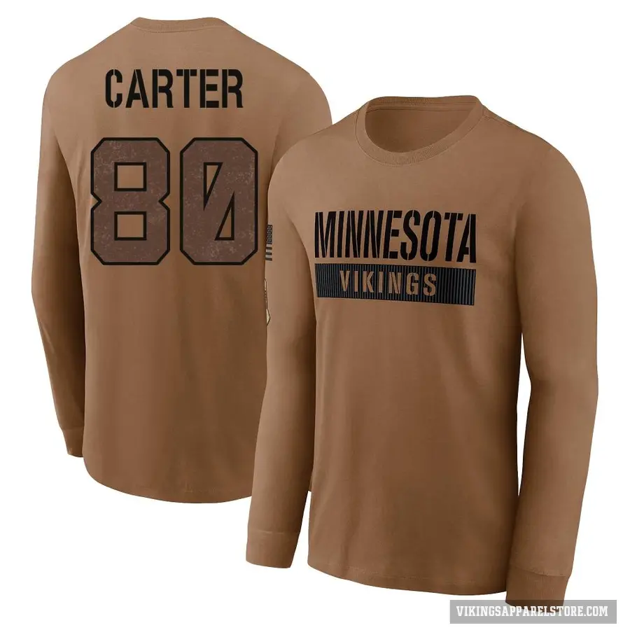 Men's ＃80 Cris Carter Minnesota Vikings Brown 2023 Salute To Service Long Sleeve T-Shirt