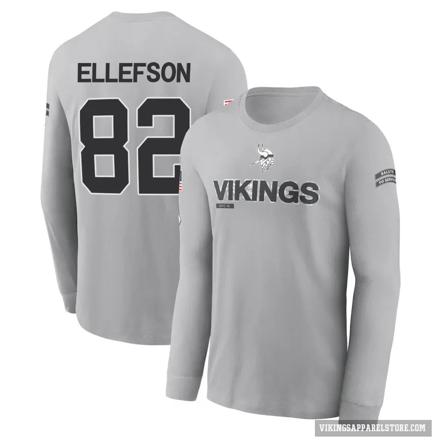 Men's ＃82 Ben Ellefson Minnesota Vikings Gray 2024 Salute to Service Long Sleeve T-Shirt