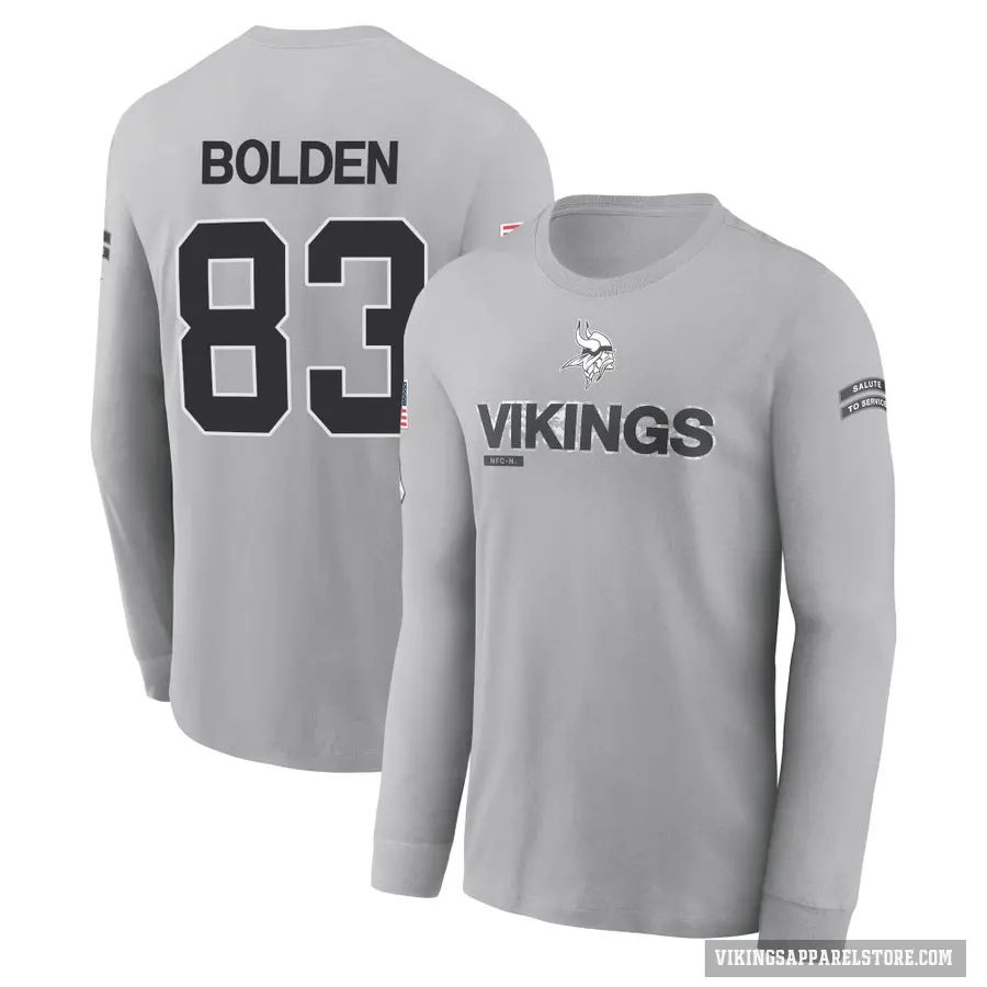 Men's ＃83 Silas Bolden Minnesota Vikings Gray 2024 Salute to Service Long Sleeve T-Shirt