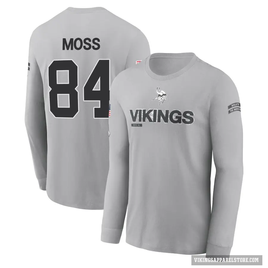 Men's ＃84 Randy Moss Minnesota Vikings Gray 2024 Salute to Service Long Sleeve T-Shirt