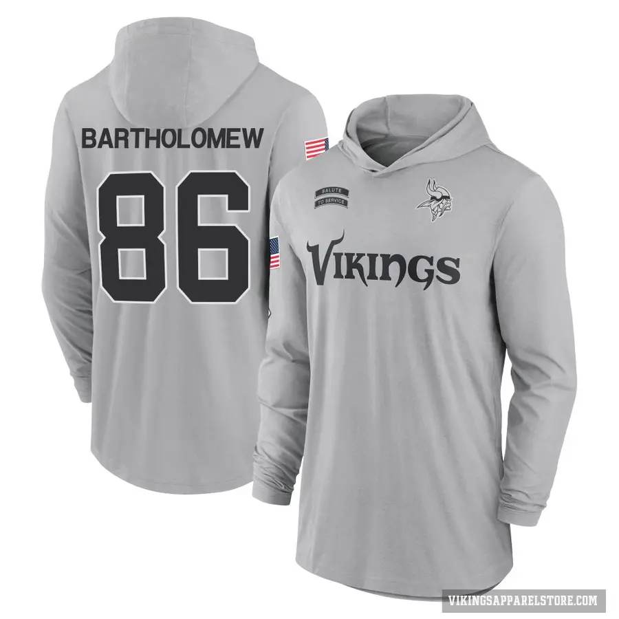 Men's ＃86 Gavin Bartholomew Minnesota Vikings Gray 2024 Salute to Service Lightweight Performance Long Sleeve Hooded T-Shirt