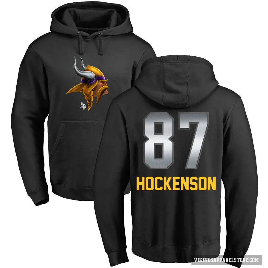 Men's ＃87 T.J. Hockenson Minnesota Vikings Black Midnight Mascot Pullover Hoodie