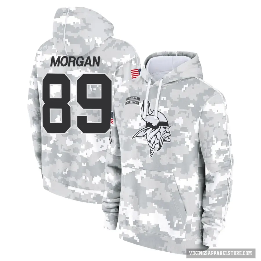 Men's ＃89 David Morgan Minnesota Vikings Arctic Camo 2024 Salute to Service Club Fleece Pullover Hoodie