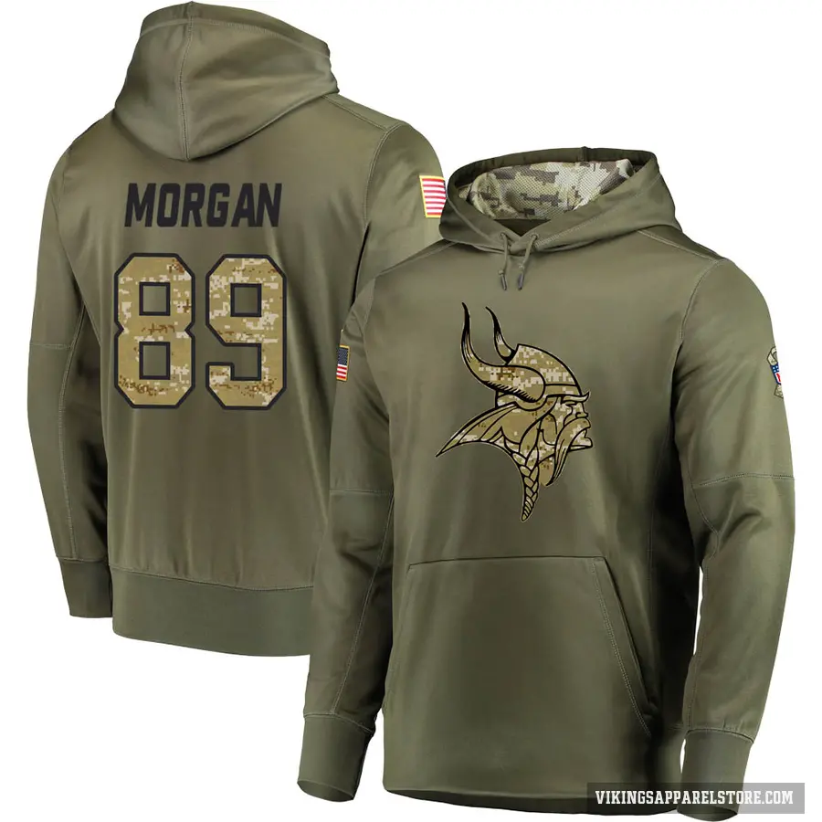 Men's ＃89 David Morgan Minnesota Vikings Olive Salute to Service Pullover Hoodie