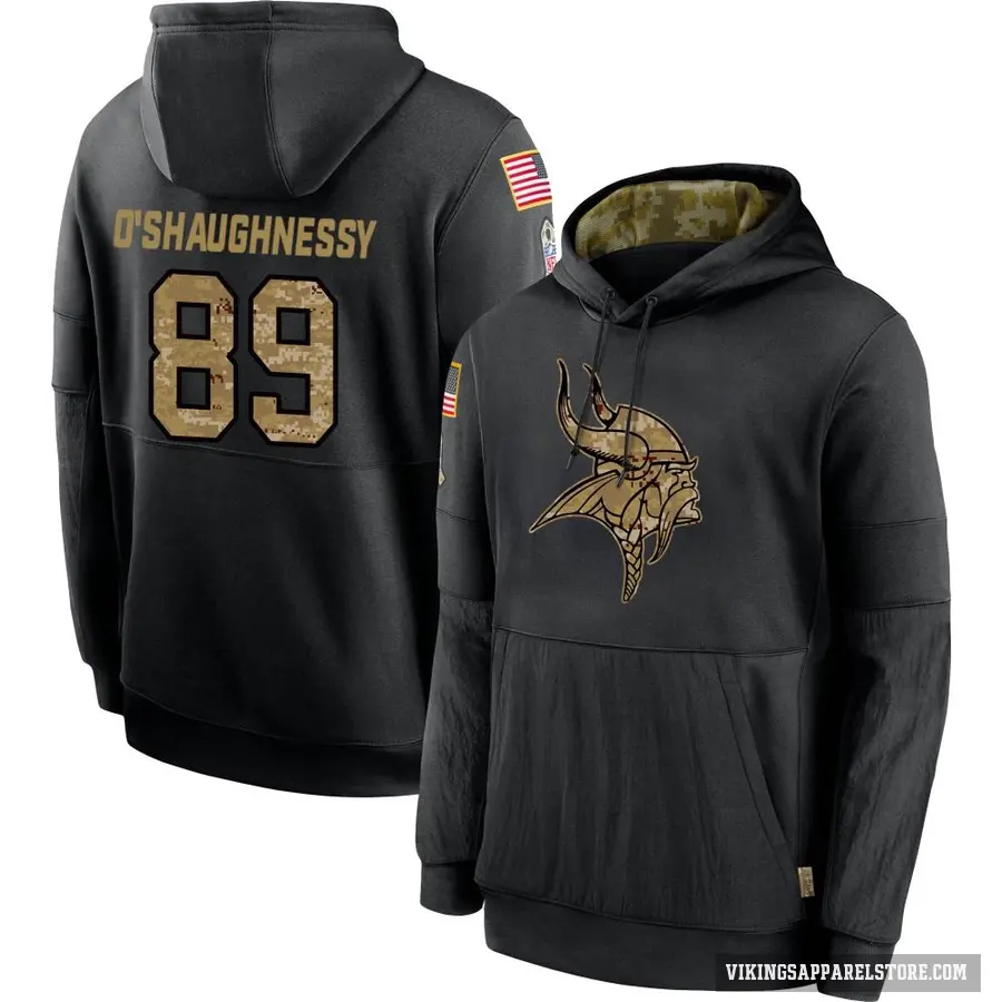 Men's ＃89 James O'Shaughnessy Minnesota Vikings Black 2020 Salute to Service Sideline Performance Pullover Hoodie