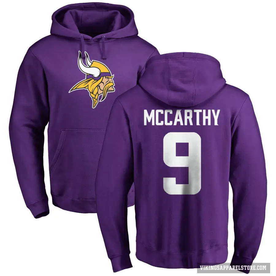 Men's ＃9 J.J. McCarthy Minnesota Vikings Purple Pro Line Logo Pullover Hoodie