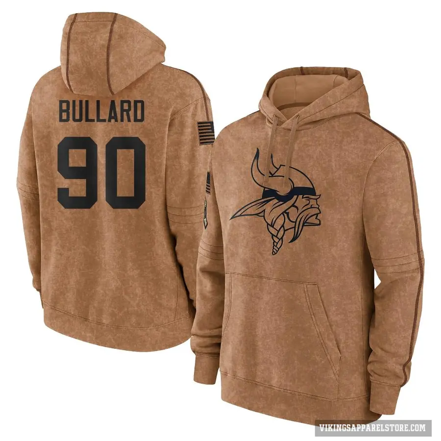 Men's ＃90 Jonathan Bullard Minnesota Vikings Brown 2023 Salute To Service Club Pullover Hoodie