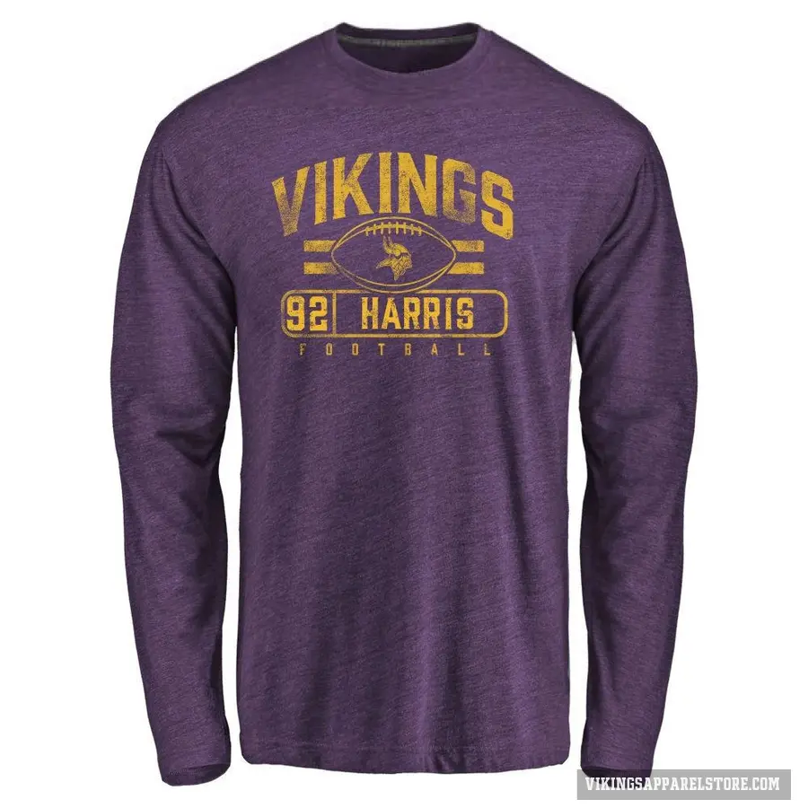 Men's ＃92 Jonathan Harris Minnesota Vikings Purple Flanker Long Sleeve T-Shirt