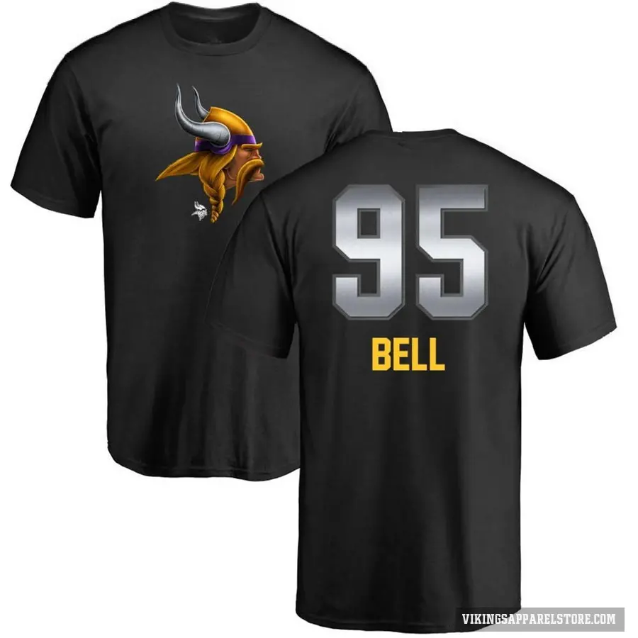 Men's ＃95 Travis Bell Minnesota Vikings Black Midnight Mascot T-Shirt