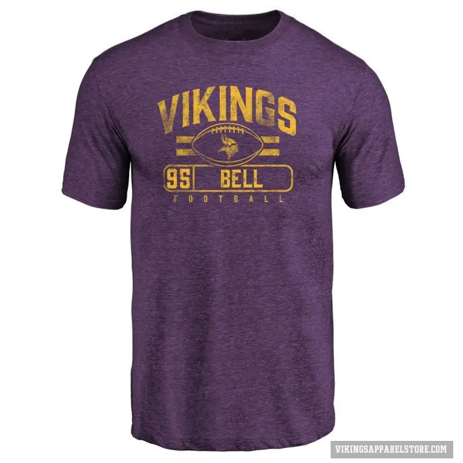 Men's ＃95 Travis Bell Minnesota Vikings Purple Flanker T-Shirt