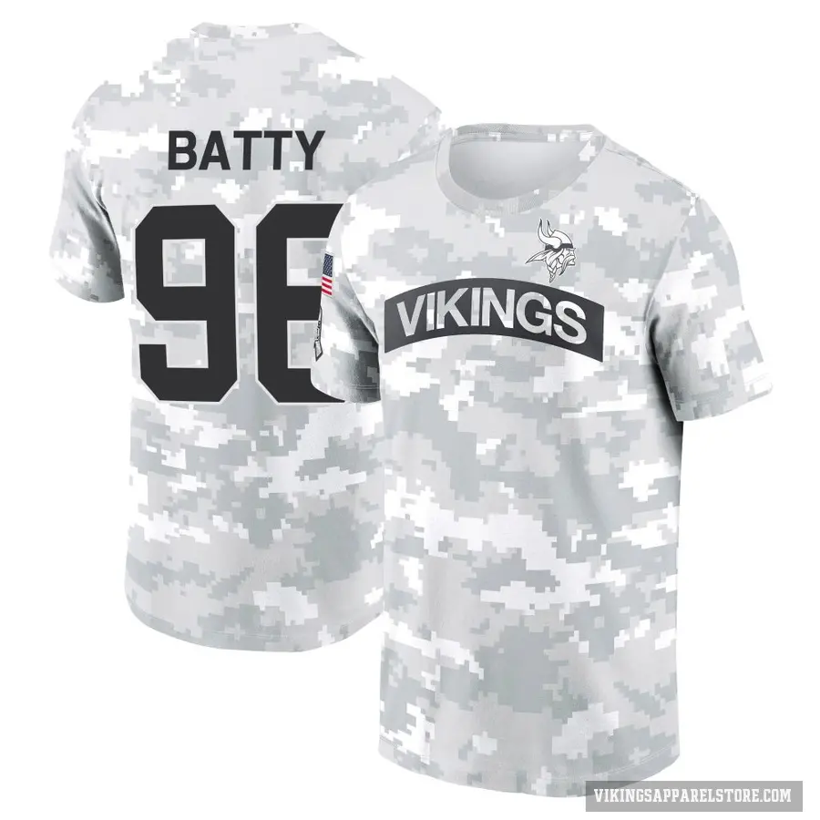 Men's ＃96 Tyler Batty Minnesota Vikings Camo Arctic 2024 Salute to Service Performance T-Shirt