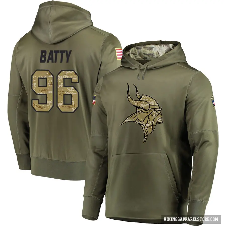 Men's ＃96 Tyler Batty Minnesota Vikings Olive Salute to Service Pullover Hoodie