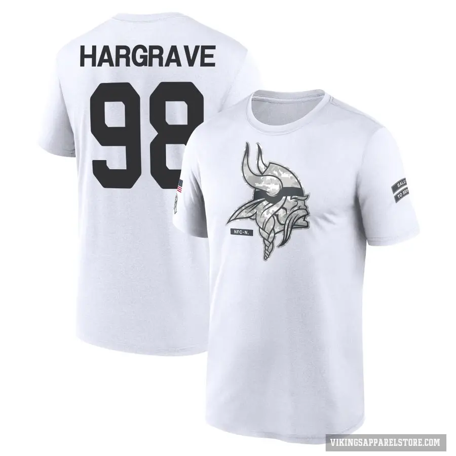 Men's ＃98 Javon Hargrave Minnesota Vikings White 2024 Salute to Service Performance T-Shirt