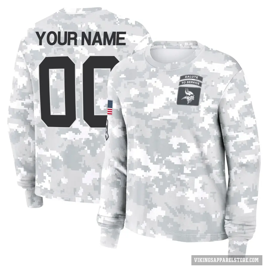 Women's ＃00 Custom Minnesota Vikings Camo Arctic 2024 Salute to Service Long Sleeve T-Shirt