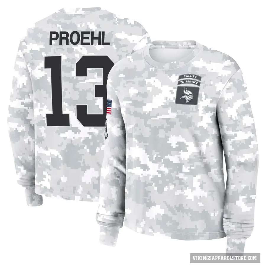 Women's ＃13 Blake Proehl Minnesota Vikings Camo Arctic 2024 Salute to Service Long Sleeve T-Shirt