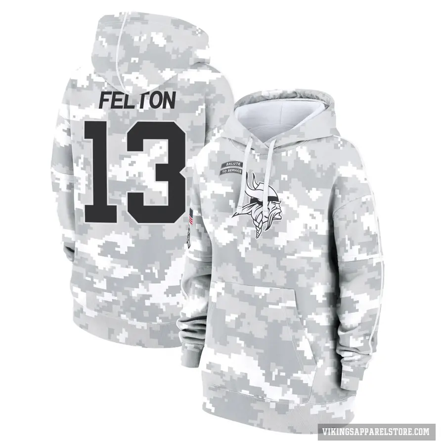 Women's ＃13 Tai Felton Minnesota Vikings Arctic Camo 2024 Salute to Service Club Fleece Pullover Hoodie