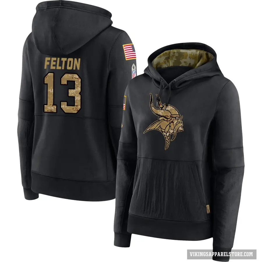 Women's ＃13 Tai Felton Minnesota Vikings Black 2020 Salute to Service Sideline Performance Pullover Hoodie