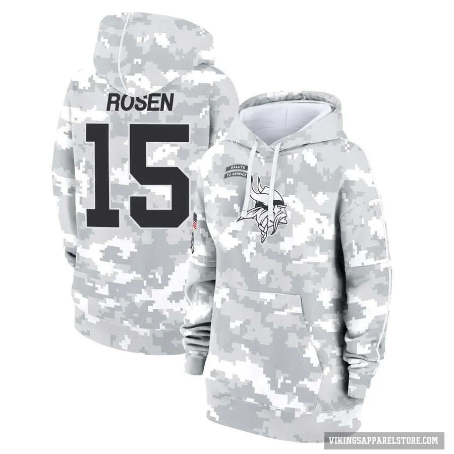 Women's ＃15 Josh Rosen Minnesota Vikings Arctic Camo 2024 Salute to Service Club Fleece Pullover Hoodie
