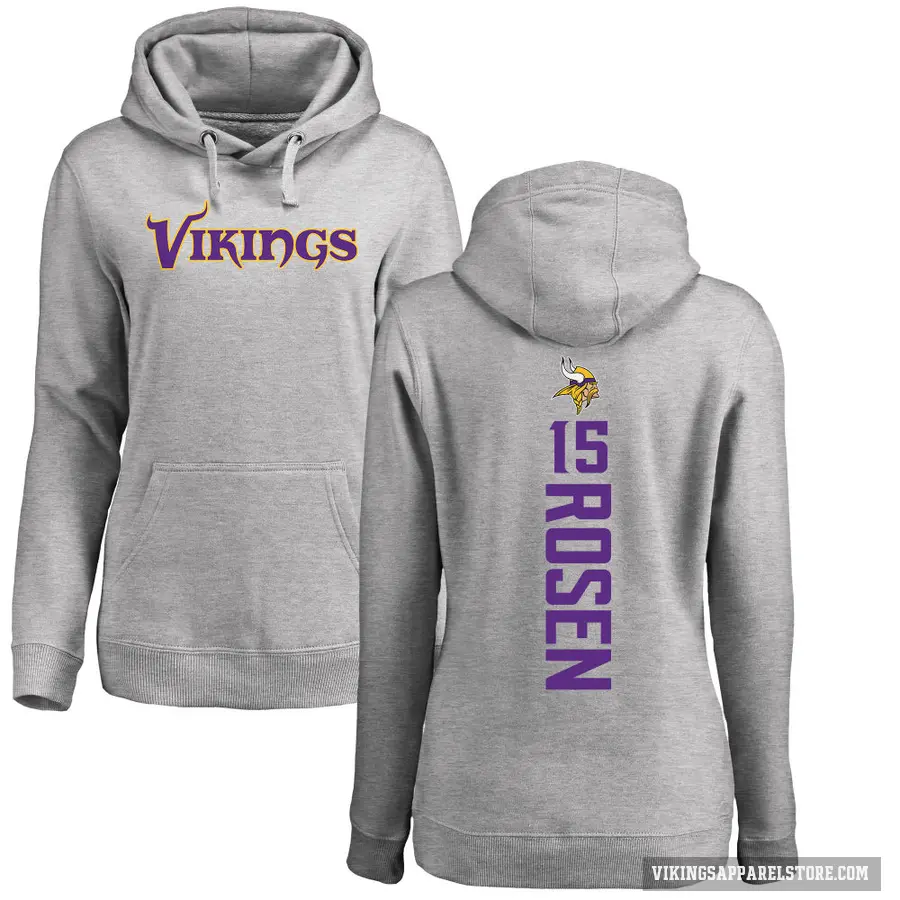 Women's ＃15 Josh Rosen Minnesota Vikings Pro Line Ash Backer Pullover Hoodie