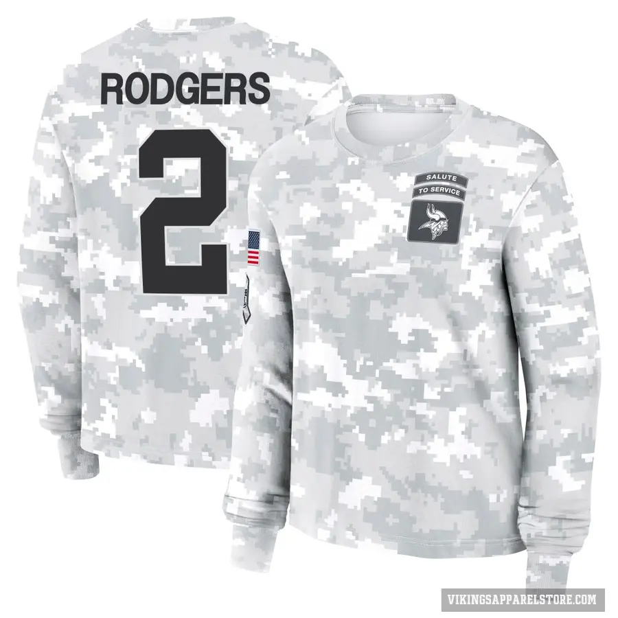 Women's ＃2 Isaiah Rodgers Minnesota Vikings Camo Arctic 2024 Salute to Service Long Sleeve T-Shirt