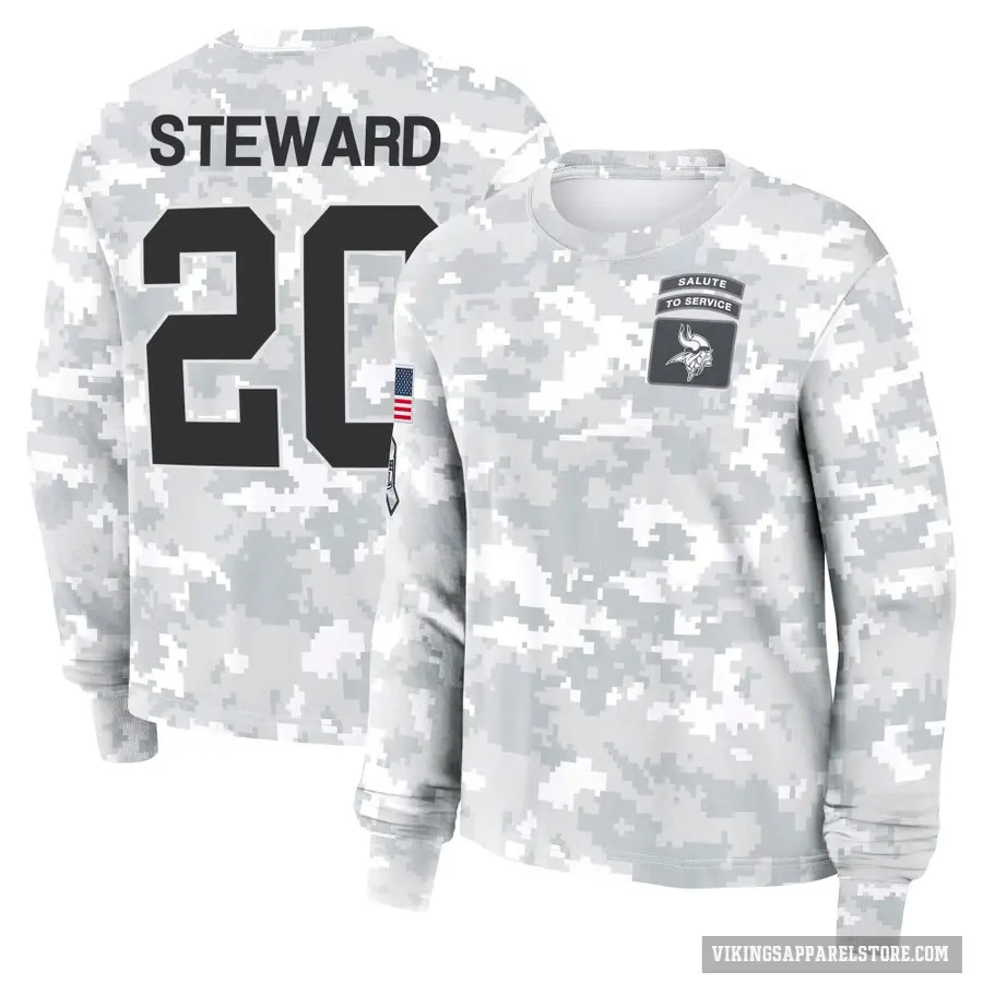 Women's ＃20 Reddy Steward Minnesota Vikings Red Arctic Camo 2024 Salute to Service Long Sleeve T-Shirt