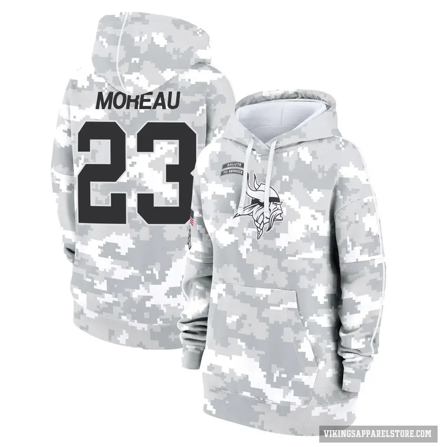 Women's ＃23 Fabian Moreau Minnesota Vikings Arctic Camo 2024 Salute to Service Club Fleece Pullover Hoodie