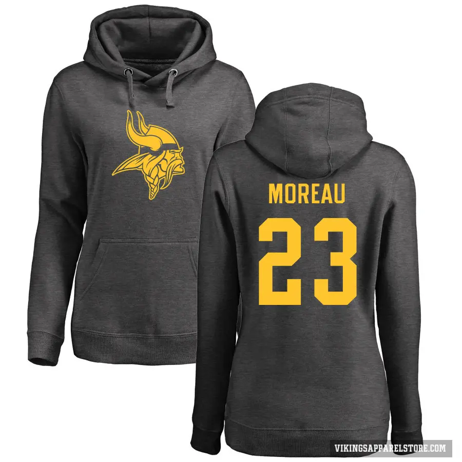 Women's ＃23 Fabian Moreau Minnesota Vikings Pro Line by Branded Ash One Color Pullover Hoodie