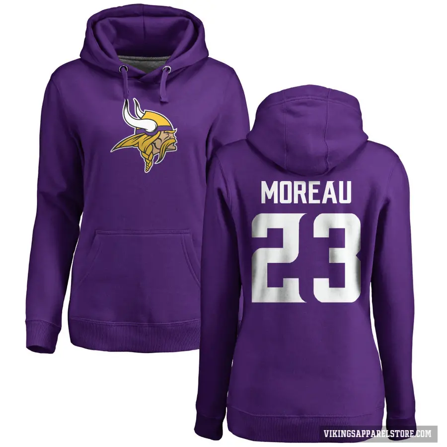 Women's ＃23 Fabian Moreau Minnesota Vikings Purple Pro Line Logo Pullover Hoodie