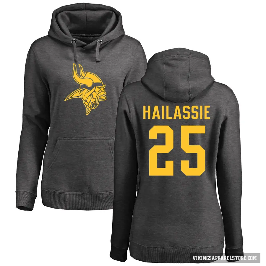 Women's ＃25 Kahlef Hailassie Minnesota Vikings Pro Line by Branded Ash One Color Pullover Hoodie
