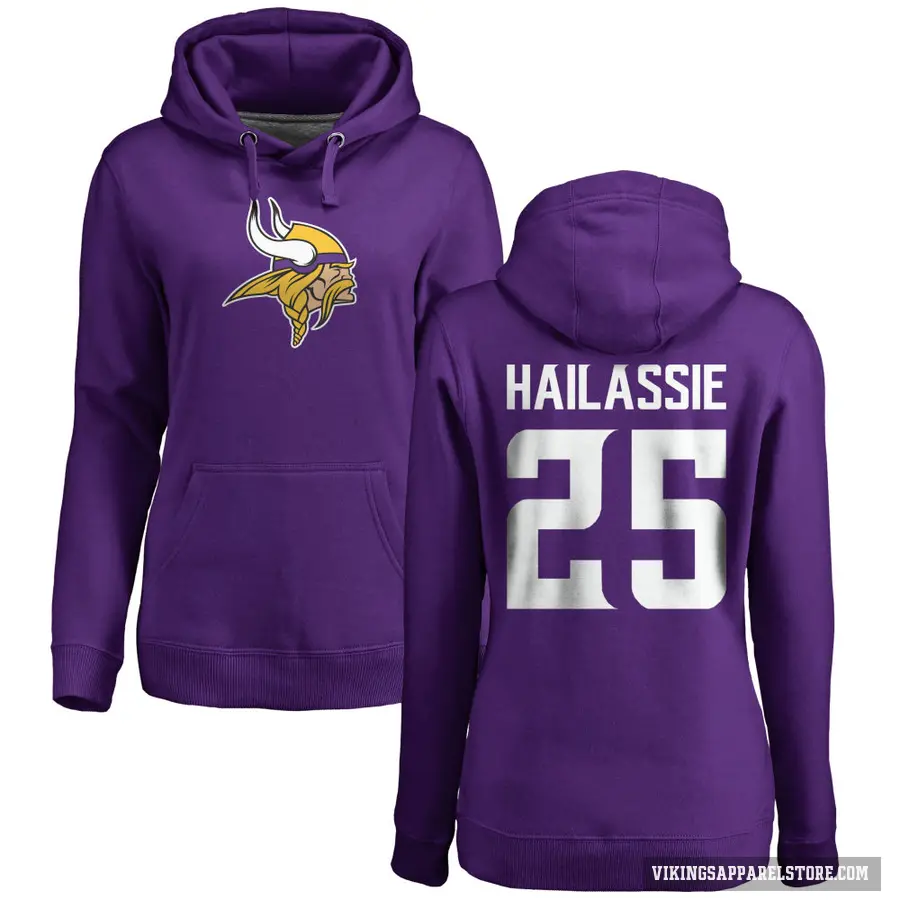Women's ＃25 Kahlef Hailassie Minnesota Vikings Purple Pro Line Logo Pullover Hoodie