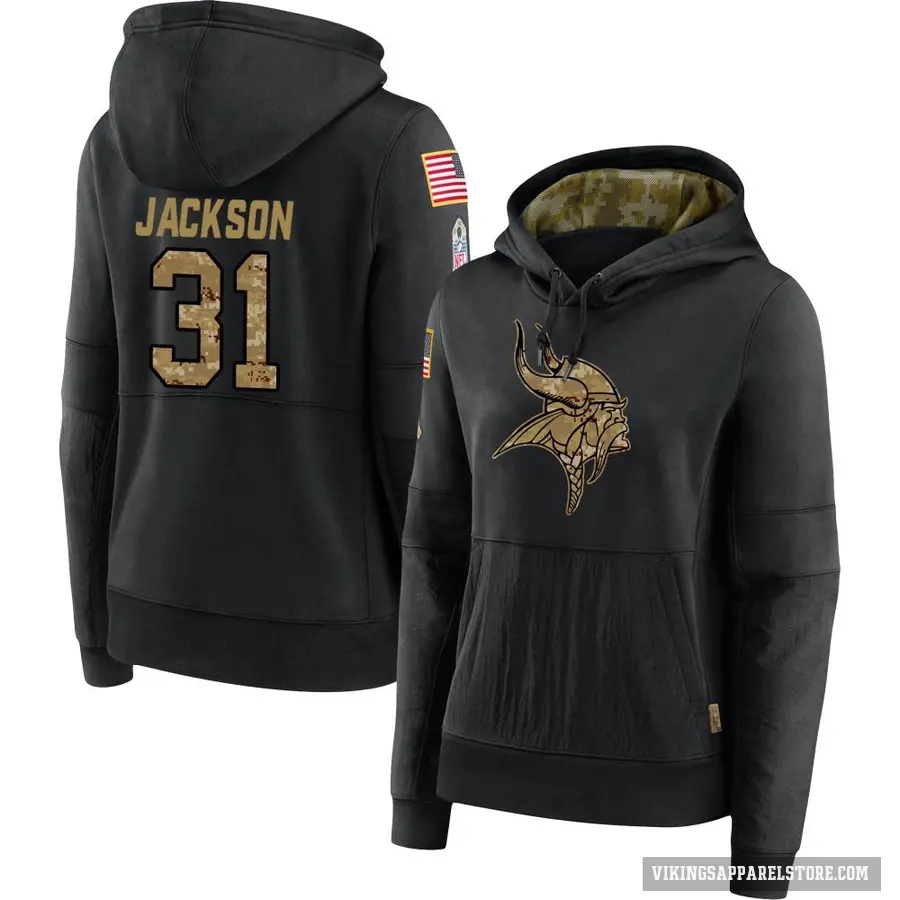 Women's ＃31 Khyree Jackson Minnesota Vikings Black 2020 Salute to Service Sideline Performance Pullover Hoodie