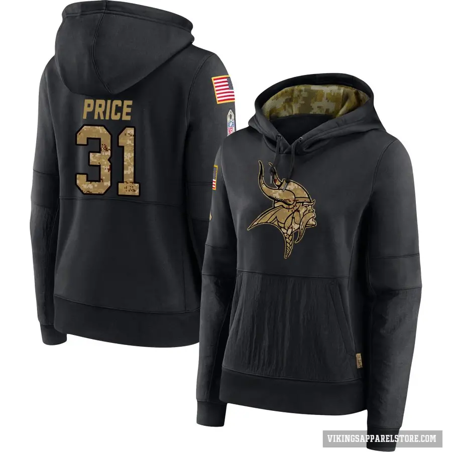 Women's ＃31 Myles Price Minnesota Vikings Black 2020 Salute to Service Sideline Performance Pullover Hoodie
