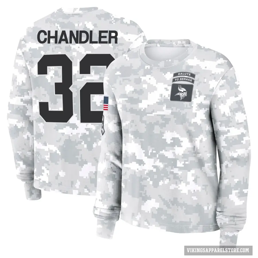 Women's ＃32 Ty Chandler Minnesota Vikings Camo Arctic 2024 Salute to Service Long Sleeve T-Shirt