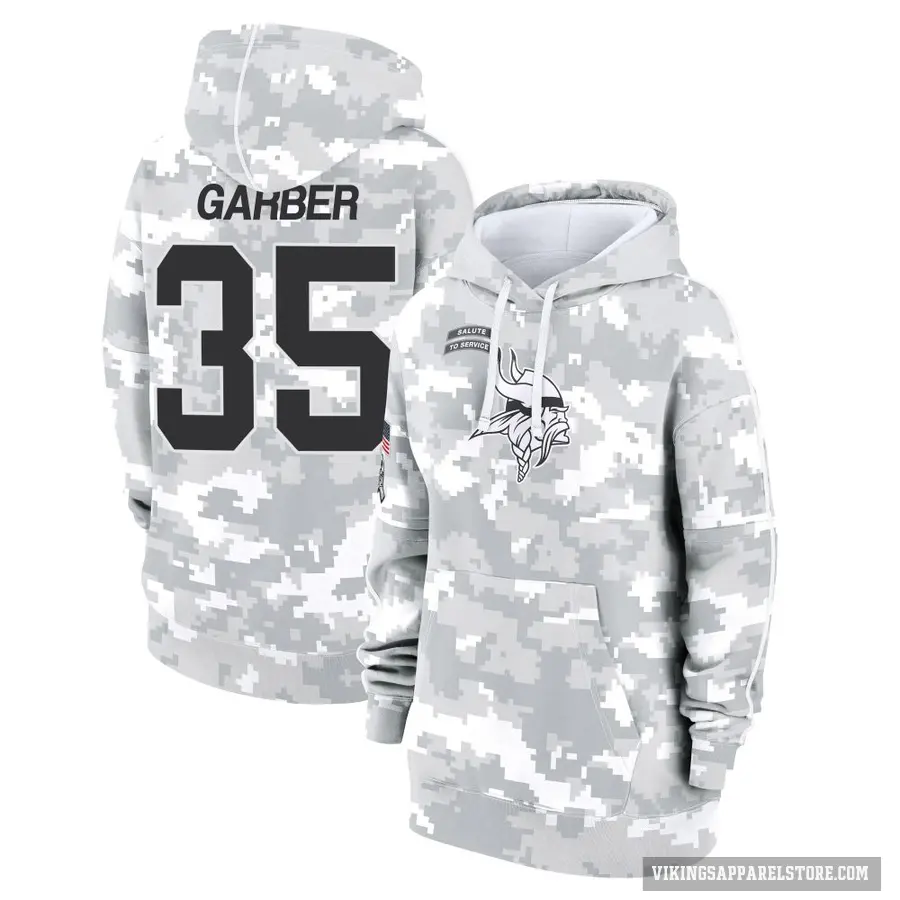Women's ＃35 Keenan Garber Minnesota Vikings Arctic Camo 2024 Salute to Service Club Fleece Pullover Hoodie