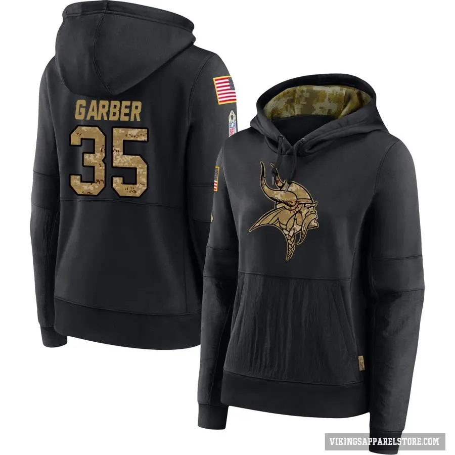 Women's ＃35 Keenan Garber Minnesota Vikings Black 2020 Salute to Service Sideline Performance Pullover Hoodie