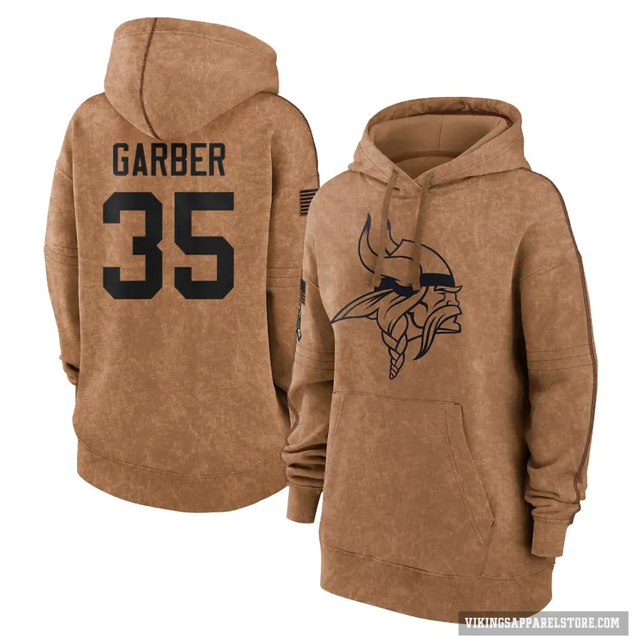 Women's ＃35 Keenan Garber Minnesota Vikings Brown 2023 Salute To Service Pullover Hoodie