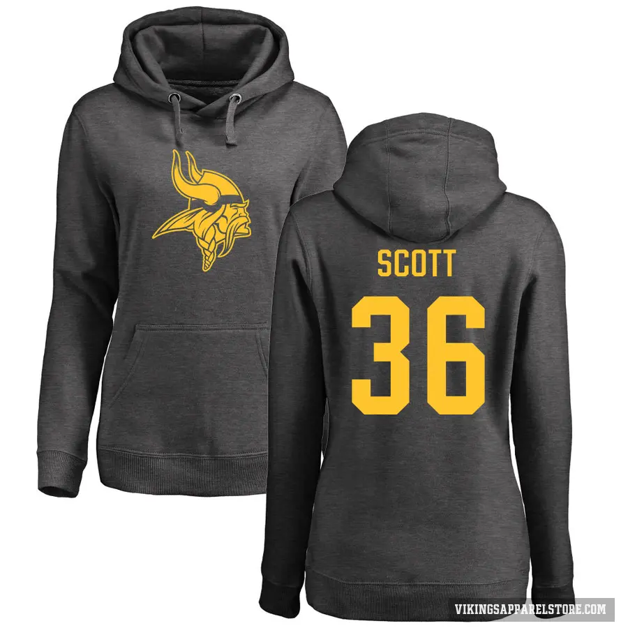 Women's ＃36 Zavier Scott Minnesota Vikings Pro Line by Branded Ash One Color Pullover Hoodie