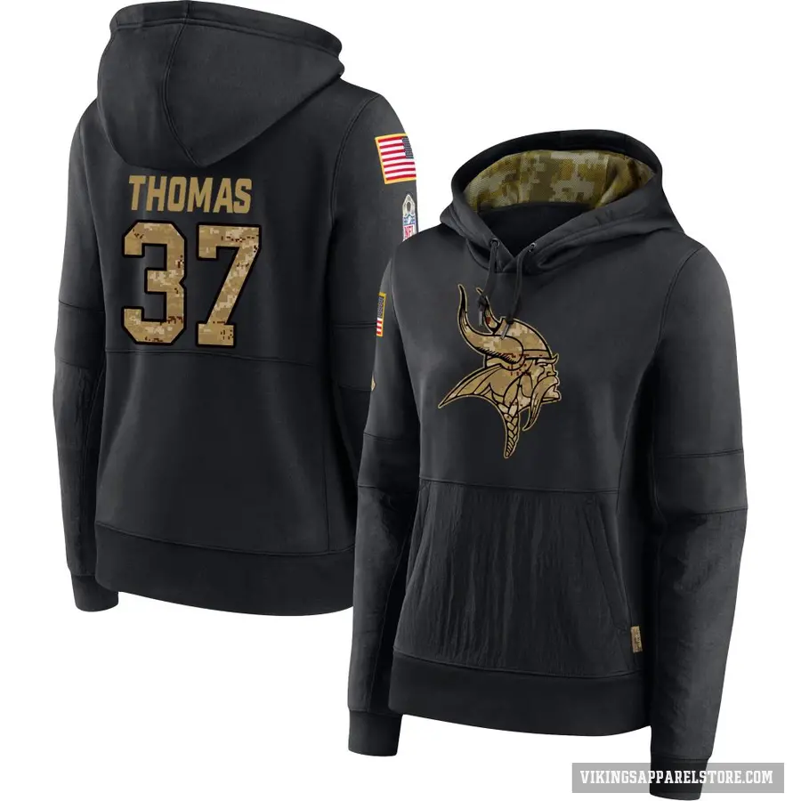 Women's ＃37 Tavierre Thomas Minnesota Vikings Black 2020 Salute to Service Sideline Performance Pullover Hoodie