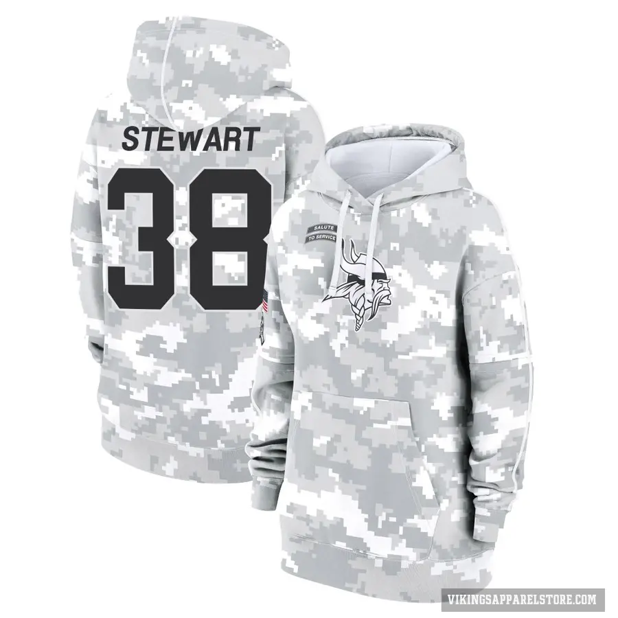 Women's ＃38 Tre Stewart Minnesota Vikings Arctic Camo 2024 Salute to Service Club Fleece Pullover Hoodie