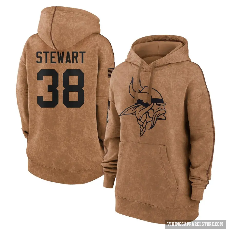 Women's ＃38 Tre Stewart Minnesota Vikings Brown 2023 Salute To Service Pullover Hoodie