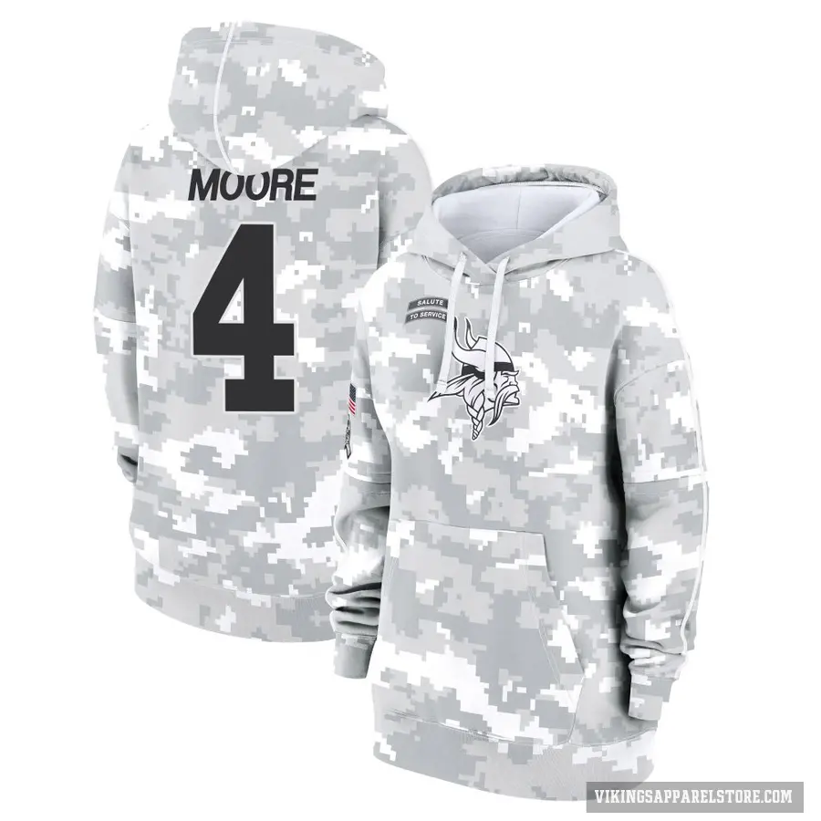 Women's ＃4 Rondale Moore Minnesota Vikings Arctic Camo 2024 Salute to Service Club Fleece Pullover Hoodie